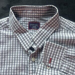 UNTUCKit Mens XL Gray Plaid Check Cotton Slim Fit Button Up Shirt